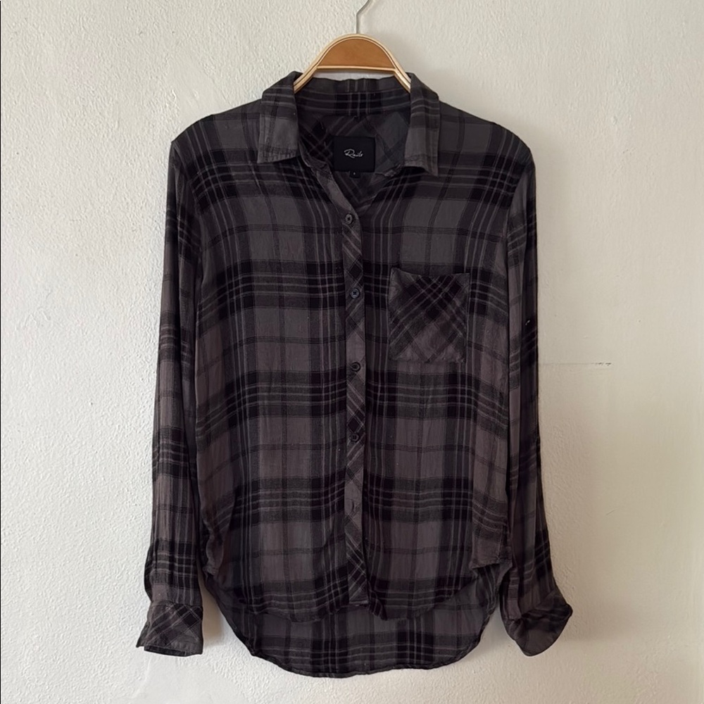 Rails Plaid Black and Gray Women's Oversized  Shirt - Small